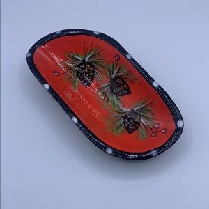 Kelly Jo Kucher Hand Painted Pinecones Berries Ceramic Trinket Bowl Dish OOAK